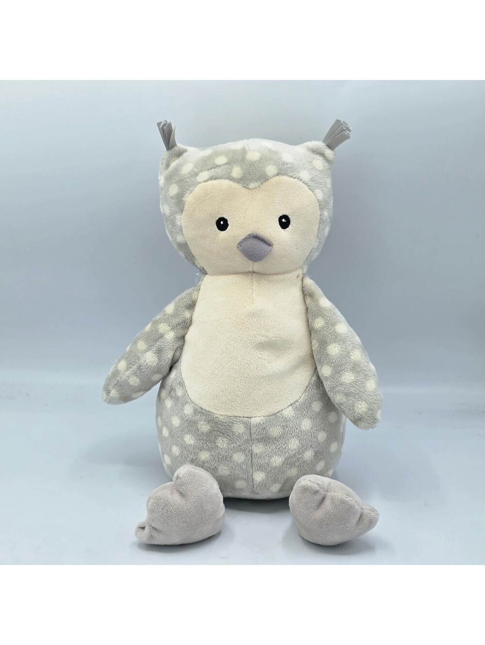 Little Jellycat Ollie The Owl Polka Dot Grey Cream Stuffed Toy- Medium CUT TAG